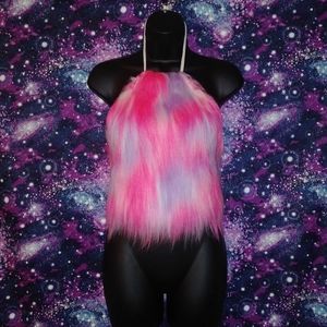 Pink Purple White Faux Fur Top